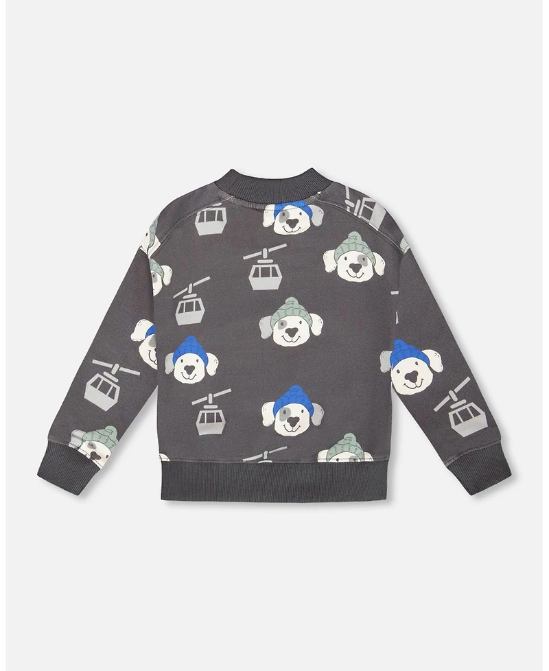 Deux par Baby Boy Fleece Pullover Sweatshirt Gray Dog Print
