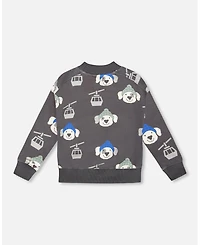 Deux par Baby Boy Fleece Pullover Sweatshirt Gray Dog Print