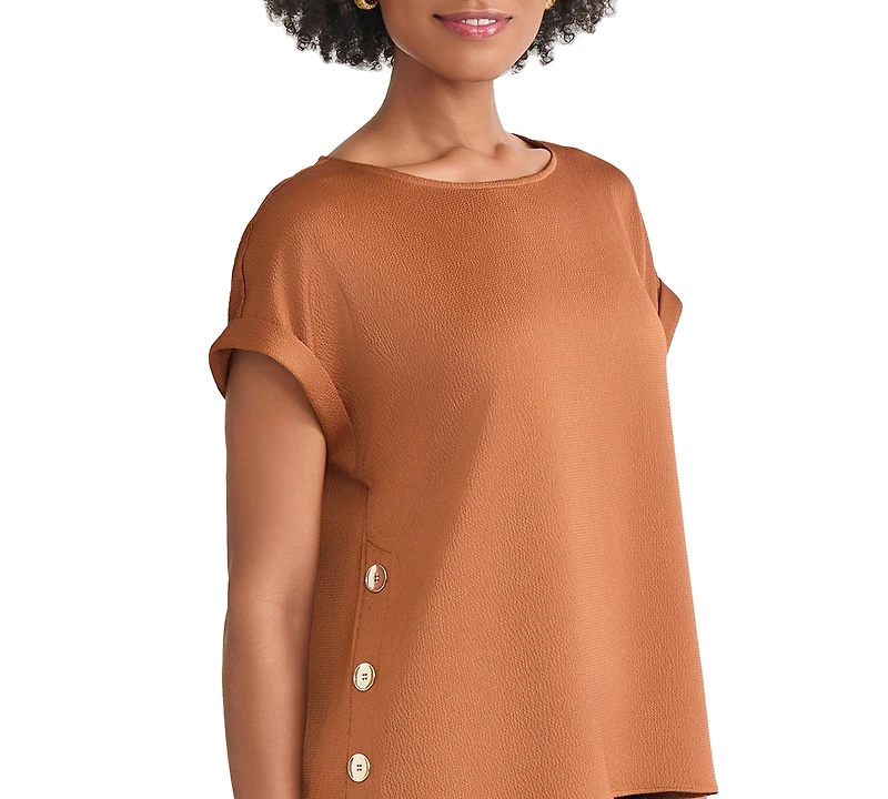 Jones New York Women's Side-Button Cuffed-Sleeve Top