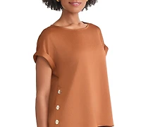 Jones New York Women's Side-Button Cuffed-Sleeve Top