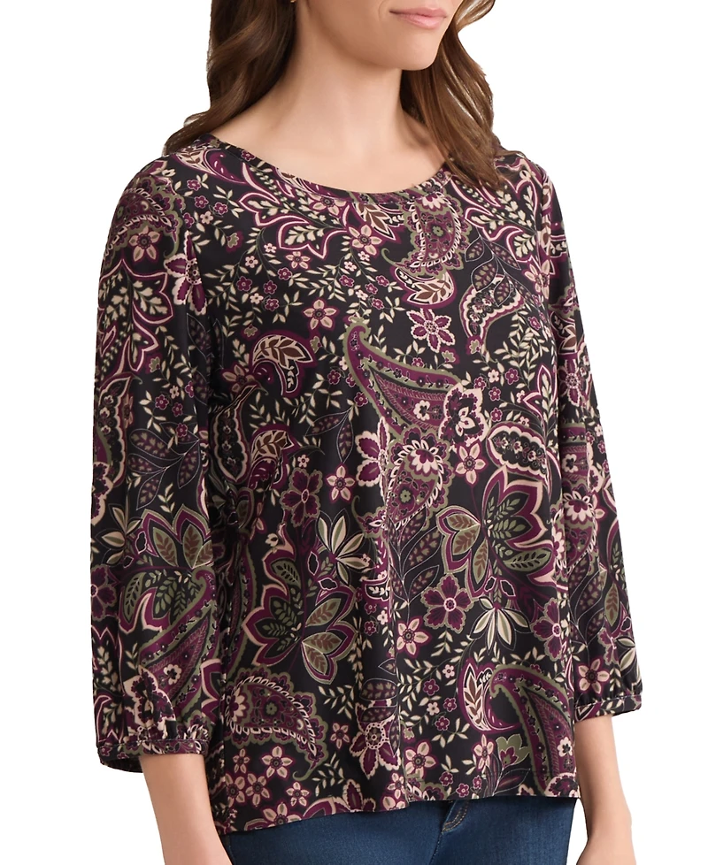 Jones New York Women's Crewneck Puff Sleeve Top