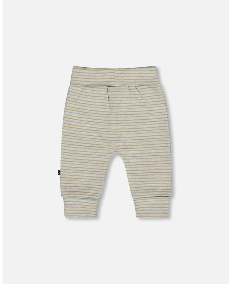 Deux par Baby Boy Cotton Evolutive Pants Striped Heather Beige and Gray