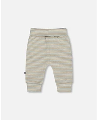 Deux par Baby Boy Cotton Evolutive Pants Striped Heather Beige and Gray