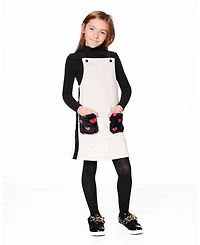 Deux par Toddler Girls Glittering French Terry Overall Dress Beige and Black - Toddler|Child