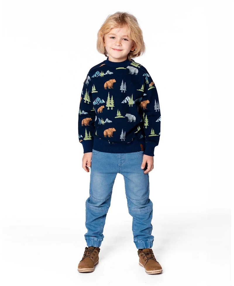 Deux par Boy Pullover Fleece Sweatshirt Navy Animal Print