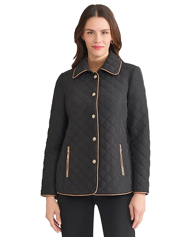 Jones New York Women's Quilted Snap Front Long Sleeve Jacket