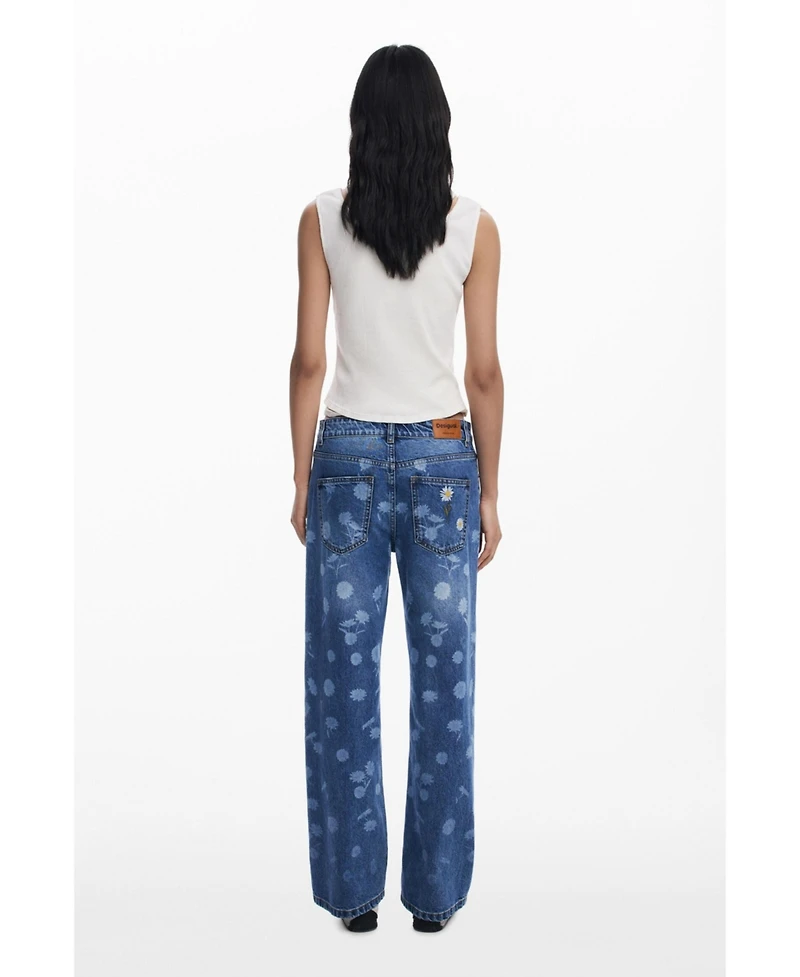 Desigual Women's Straight jeans with daisies
