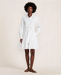 Lands' End Women's Embroidered Poplin Button Front Dress with Godets