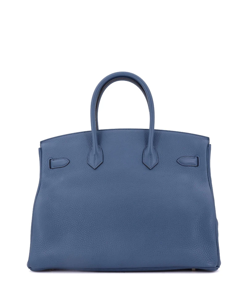 Pre-Owned Hermes Birkin Handbag Blue Clemence with Gold Hardware