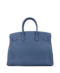 Pre-Owned Hermes Birkin Handbag Blue Clemence with Gold Hardware