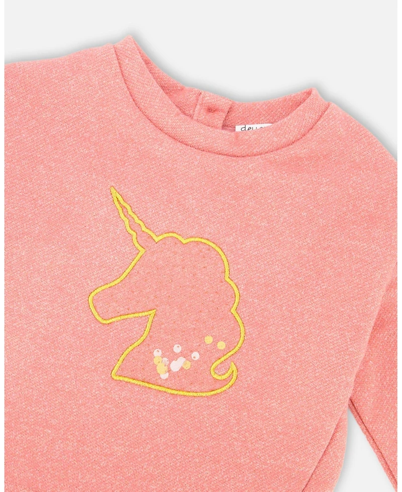 Deux par Girl Bi-Material Dress Dusty Pink with Mesh Skirt and Unicorn - Child