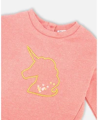 Deux par Girl Bi-Material Dress Dusty Pink with Mesh Skirt and Unicorn - Child