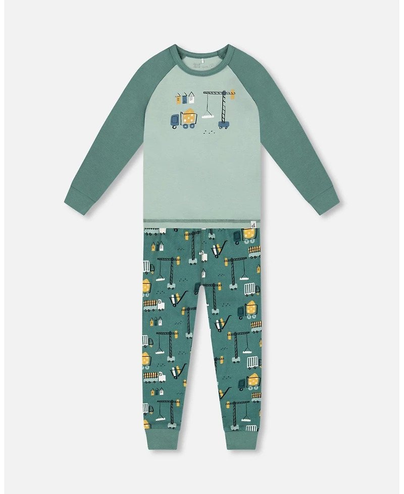 Deux par Toddler Boys Two-Piece Cotton Pajama Set Teal Construction Print - Toddler|Child
