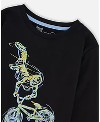 Deux par Boy Long Sleeve Cotton Jersey Tee Shirt Black