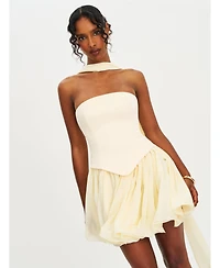 Miss Circle Women's Valentina Butter Yellow Boned Curve Edge Peplum Mini Dress