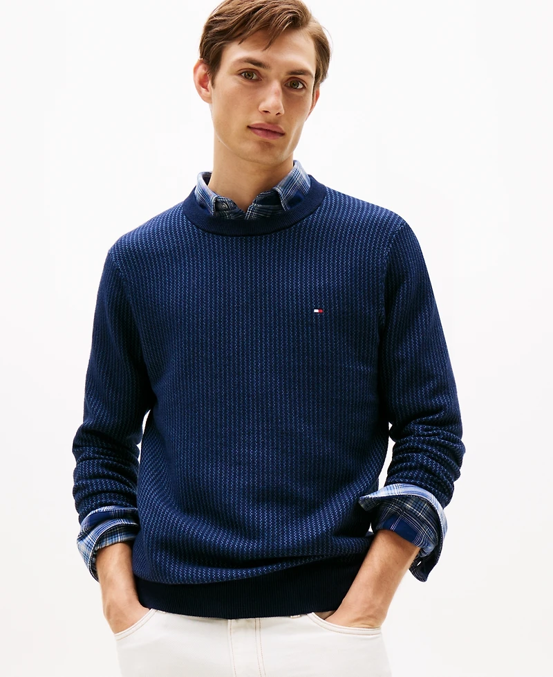 Tommy Hilfiger Men's Crewneck Two-Tone Cotton Cashmere Sweater
