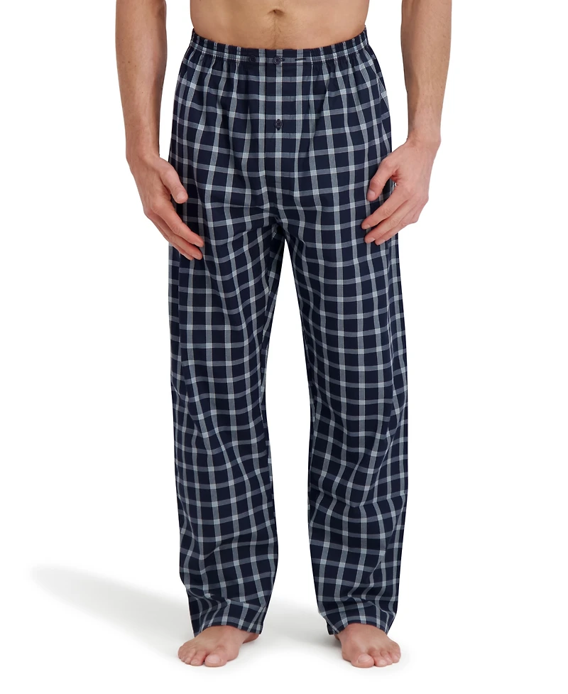 Hanes Men's Woven Button Down Pajama Sleep Set