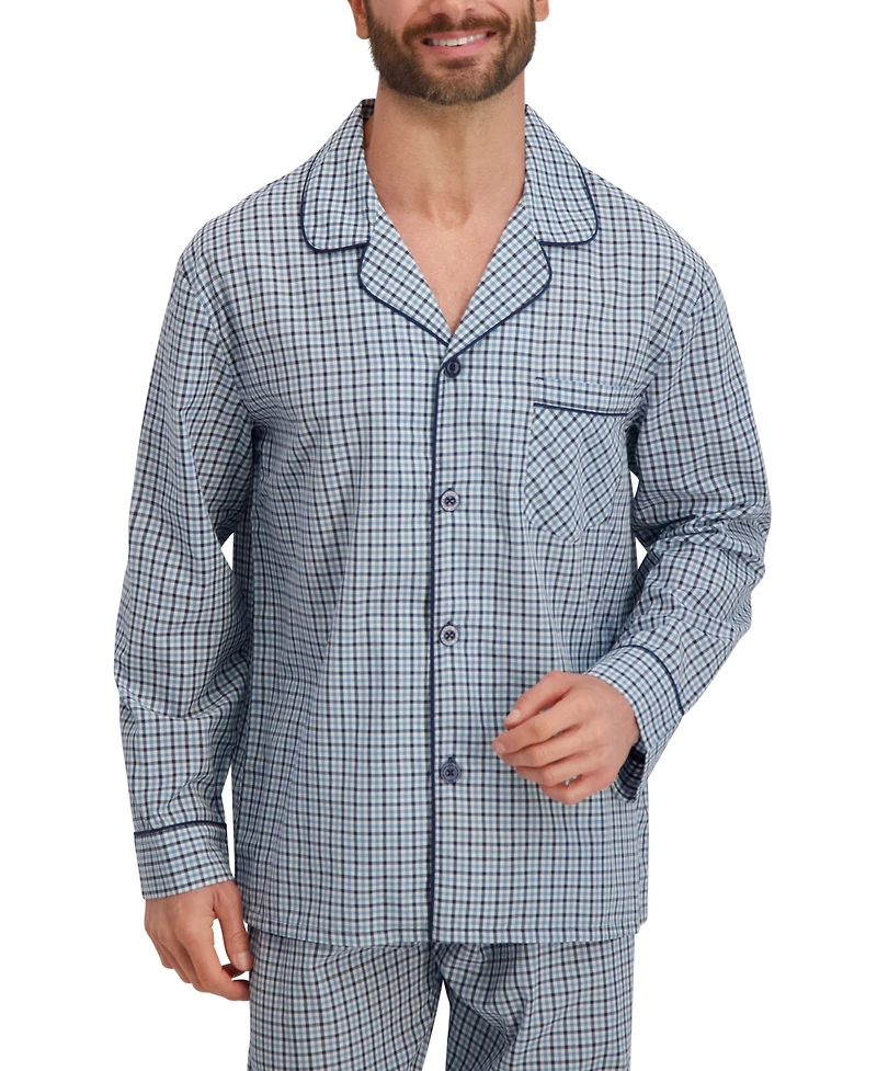 Hanes Men's Woven Button Down Pajama Sleep Set