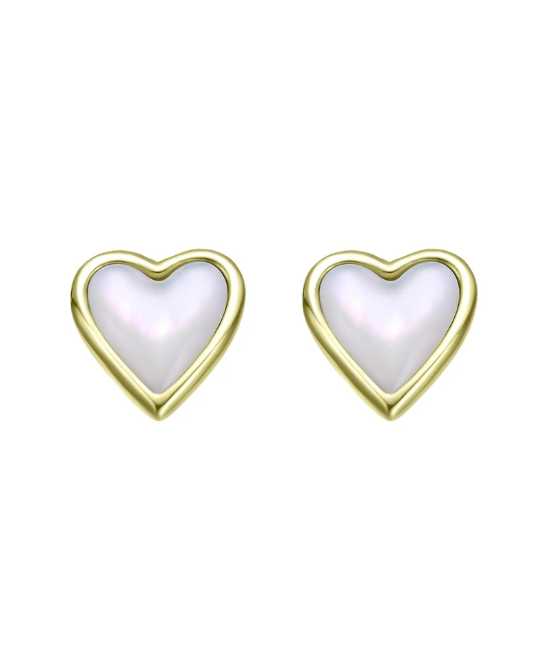 Kids 14K Gold Plated with White Shell Pearl Heart Stud Earrings