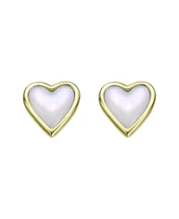 Kids 14K Gold Plated with White Shell Pearl Heart Stud Earrings