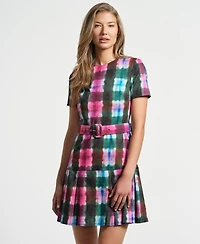 Isaac Mizrahi Women's Belted Pleated Short Dress