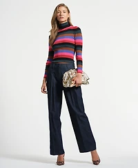 Isaac Mizrahi Women's Mock Neck Long Sleeve Striped Sweater