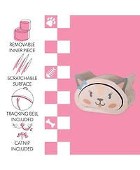 Opal 19" Modern Cardboard Happy Cat Head 2-in-1 Cave Scratcher with Built-In Bell Toys and Catnip