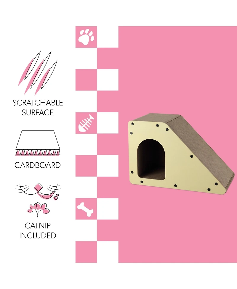 The Licker Store Kento 23.63" Minimalist Cardboard Angled Cat Cave Scratcher with Catnip, Almond