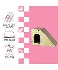 The Licker Store Kento 23.63" Minimalist Cardboard Angled Cat Cave Scratcher with Catnip, Almond