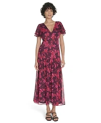 Tommy Hilfiger Women's Flutter Sleeve V-Neck Dress