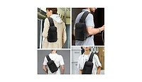 14 inch Sling Bag for Men,Black Crossbody Bag with Usb Charging Port Fits 10.2inch iPad, Casual