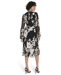 Tommy Hilfiger Petite Long-Sleeve Chiffon Combo Midi Dress