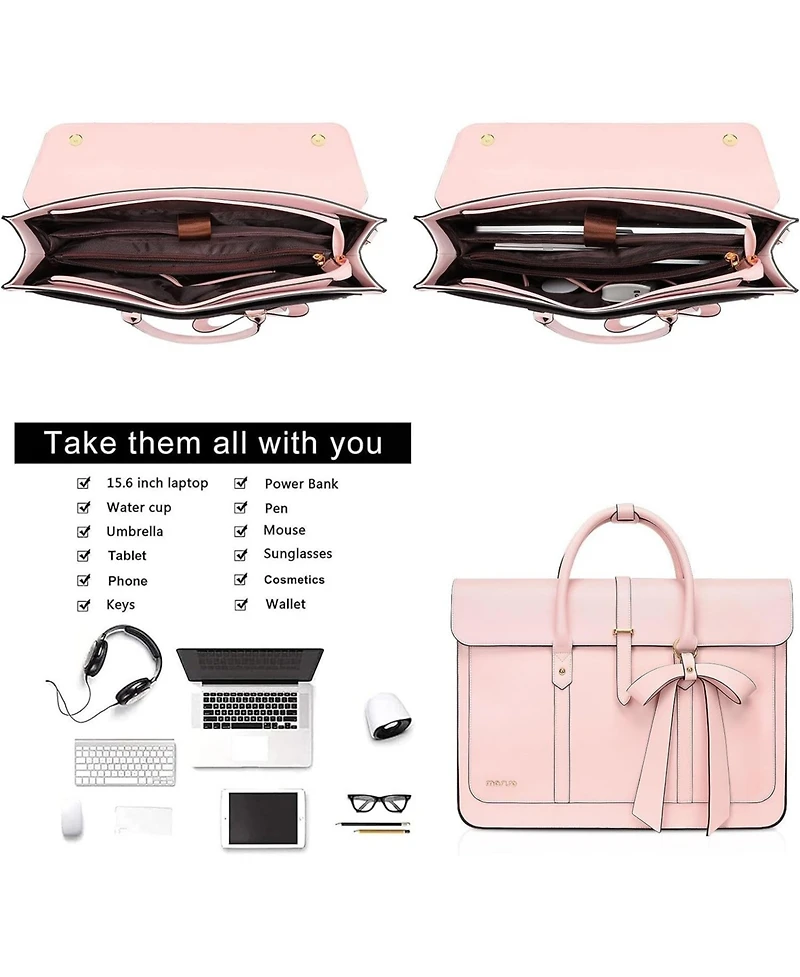 Acer 15-15.6 inch pu Leather Laptop Shoulder Bags Convertible Backpack, 16 inch Messenger Bags Work Briefcase Travel Computer Bag with Bowknot, Pink