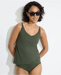 Lands' End Women's Long Torso Tulip Hem Tankini Top