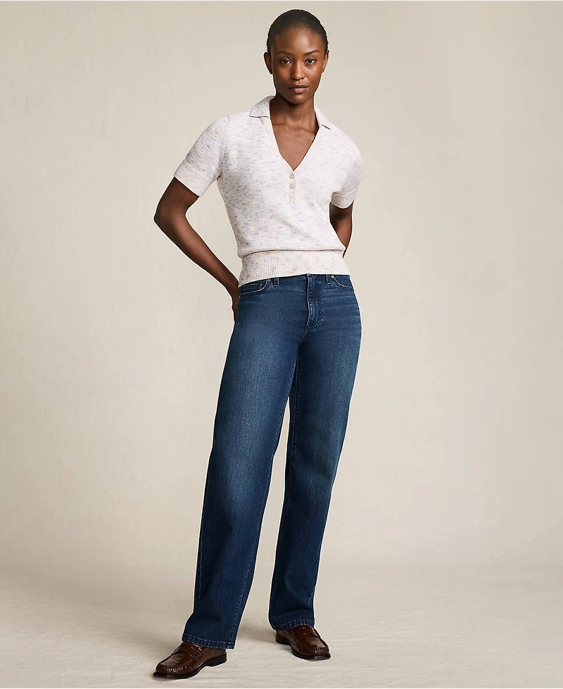 Lands' End Women's Soft Denim Mid Rise Relaxed Straight Leg Jeans