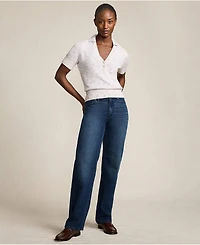 Lands' End Women's Soft Denim Mid Rise Relaxed Straight Leg Jeans