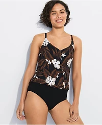 Lands' End Women's Smoothing Control Blouson Fauxkini One Piece Swimsuit