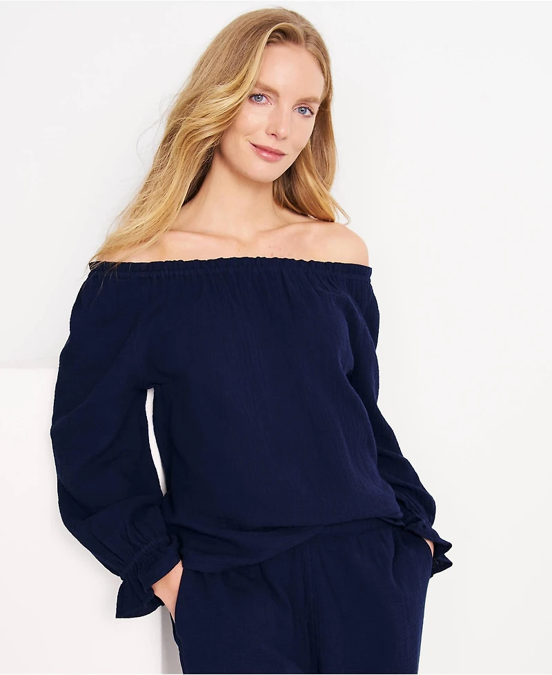 Lands' End Women's 3/4 Sleeve Gauze On or Off the Shoulder Blouse