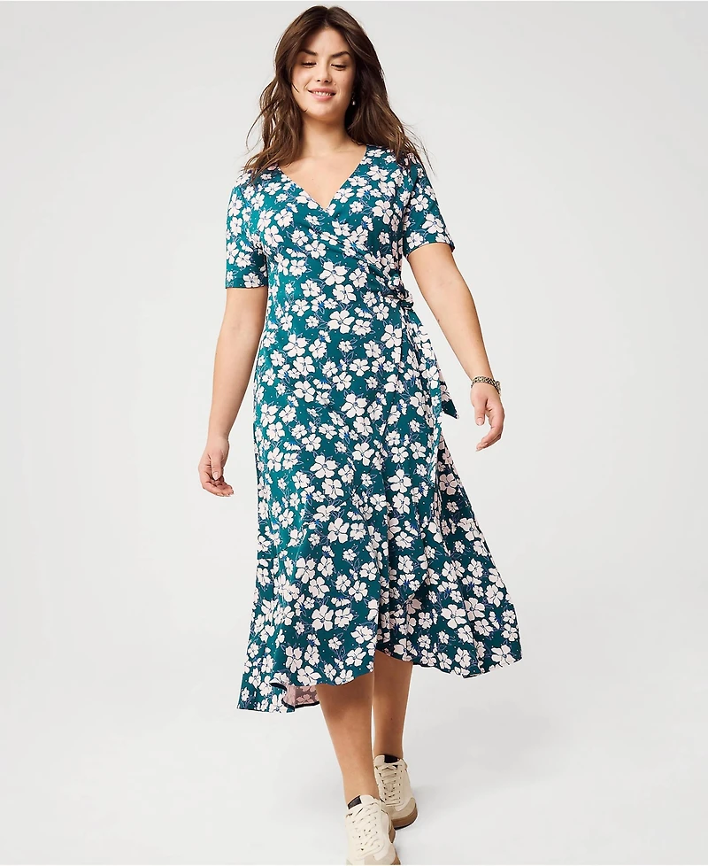 Lands' End Women's Cotton Modal Vneck Wrap Midi Dress