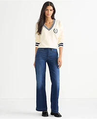 Lands' End Women's Plus Size Recover High Rise Wide Leg Blue Jeans