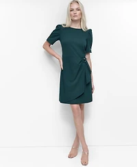 Dkny Women's Short Sleeve Jewel Neck Scuba Crepe Dress