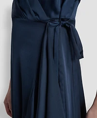 Dkny Women's Short Sleeve Faux Wrap Midi Dress