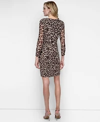 Dkny Women's Long Sleeve Ruched Mesh Dress