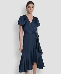 Dkny Women's Short Sleeve Faux Wrap Midi Dress
