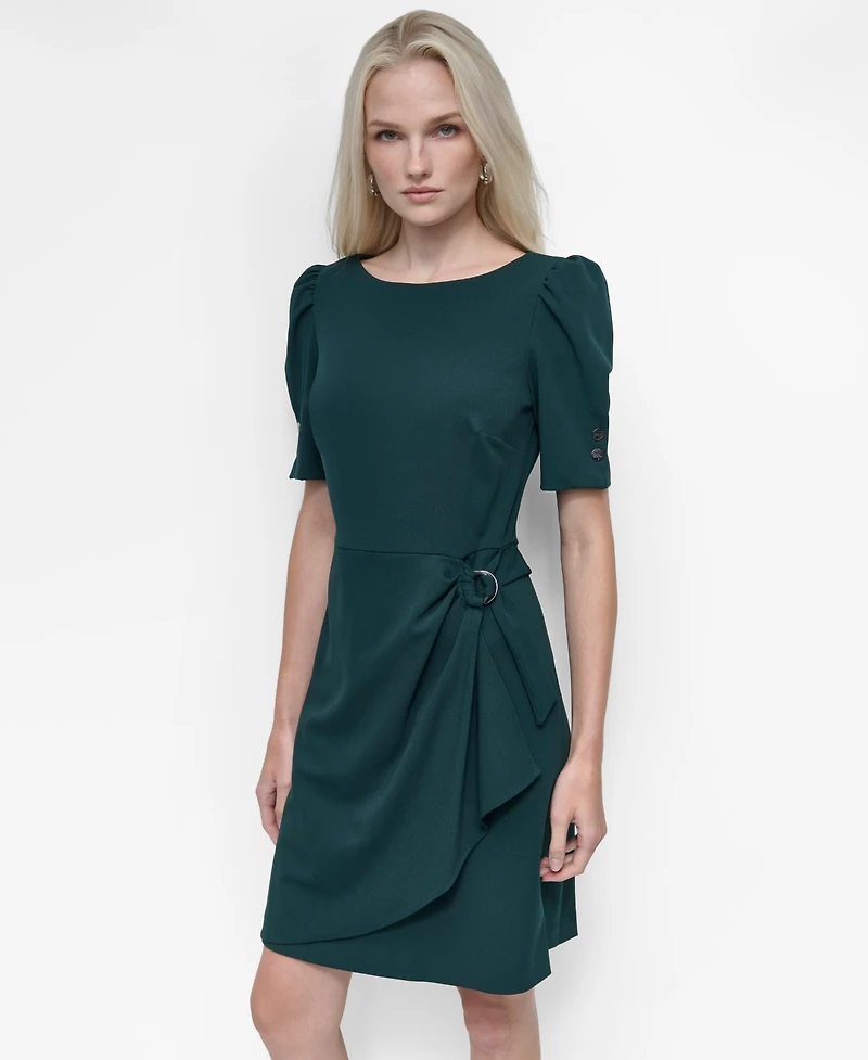 Dkny Women's Short Sleeve Jewel Neck Scuba Crepe Dress