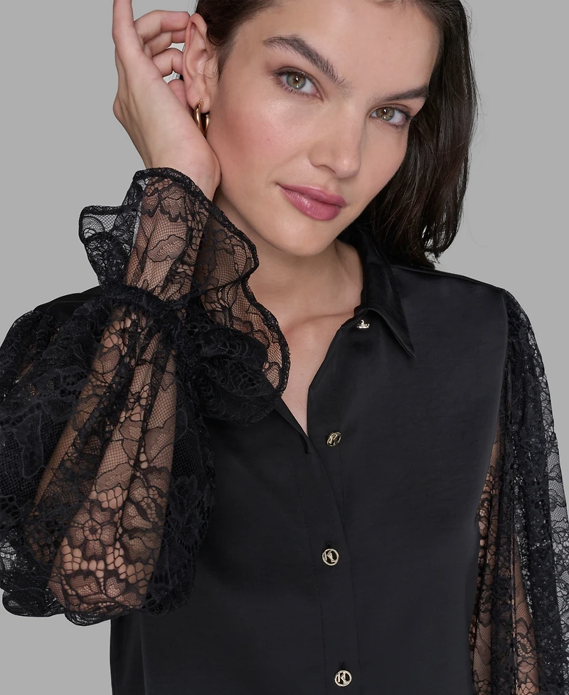 Karl Lagerfeld Paris Women's Lace-Sleeve Top