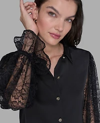 Karl Lagerfeld Paris Women's Lace-Sleeve Top