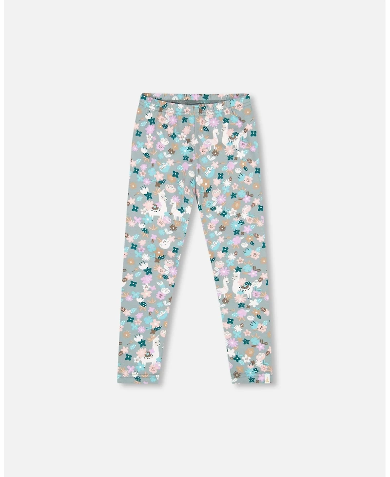 Deux par Girl Cotton Leggings Blue Llama Print - Toddler|Child