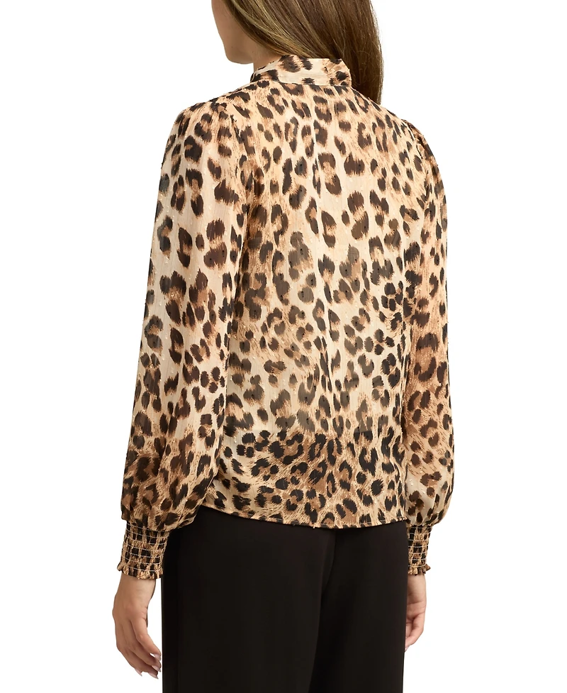 Bcx Juniors Printed Tie-Neck Long-Sleeve Blouse