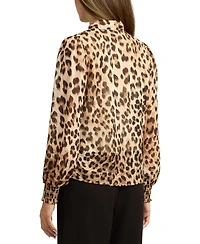Bcx Juniors Printed Tie-Neck Long-Sleeve Blouse